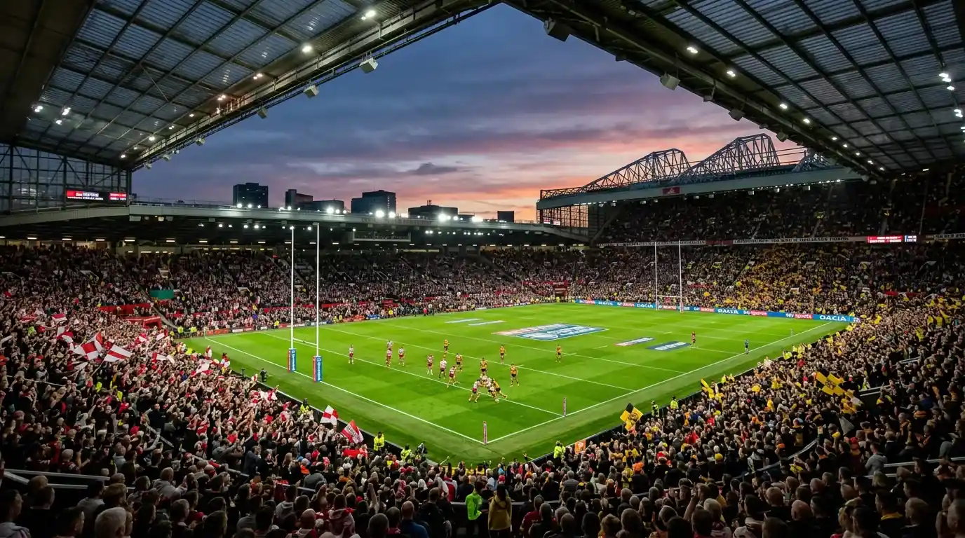 Old Trafford Stadion bei einem Super League Grand Final mit gefülltem Rang